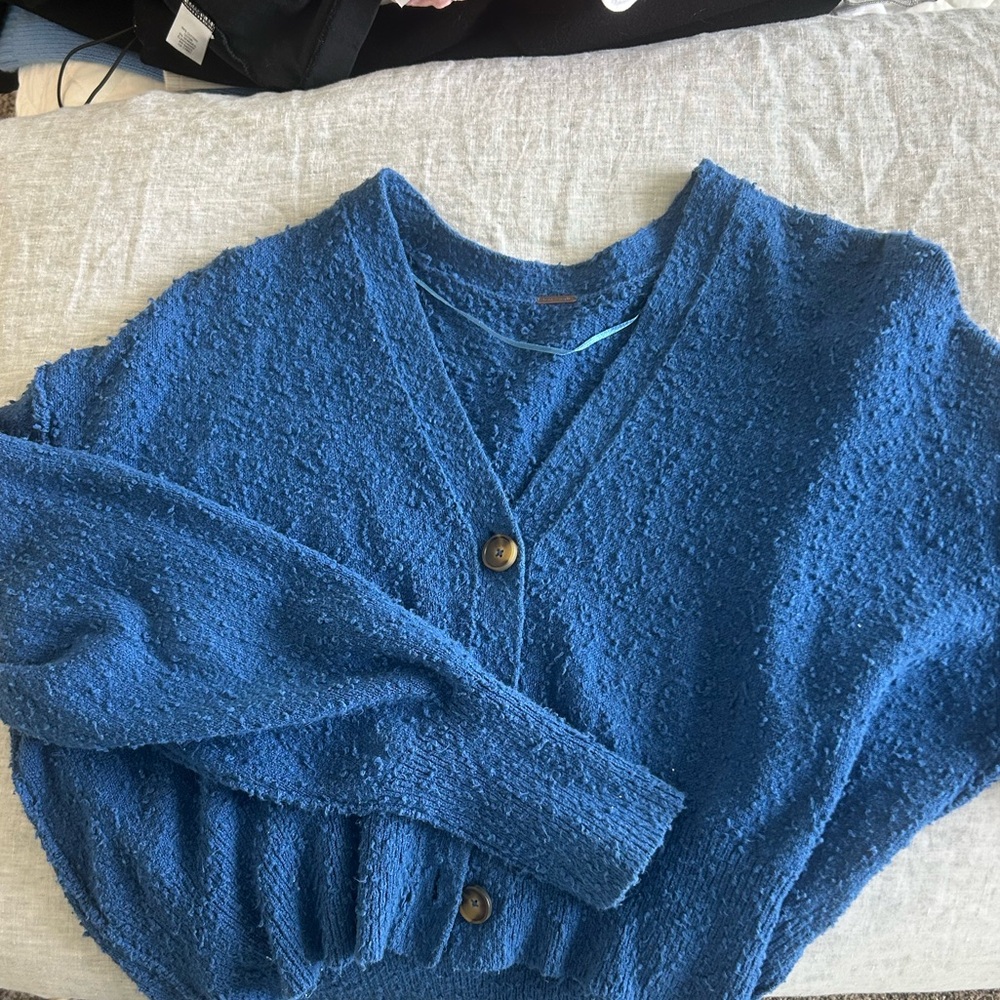 Free people boucle cardigan. Blue